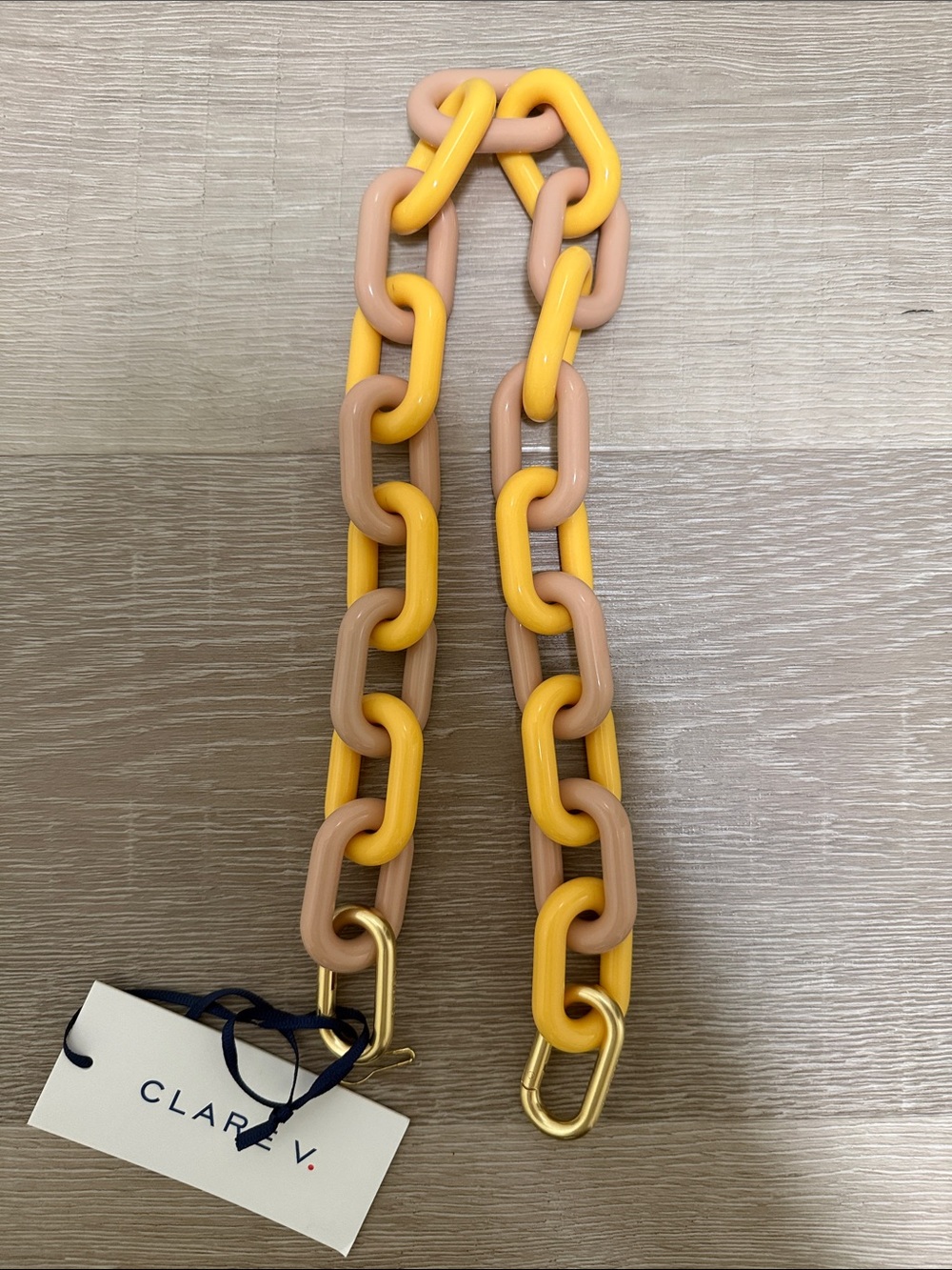 Clare V Yellow and Nude Resin Link Strap with Gold Hardware